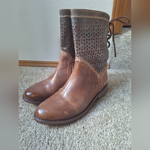 Bed Stu Shoes - Bed Stu Cheshire Boots Leather Two Tone Side Zip Back Lace Up Womens Size 6.5
